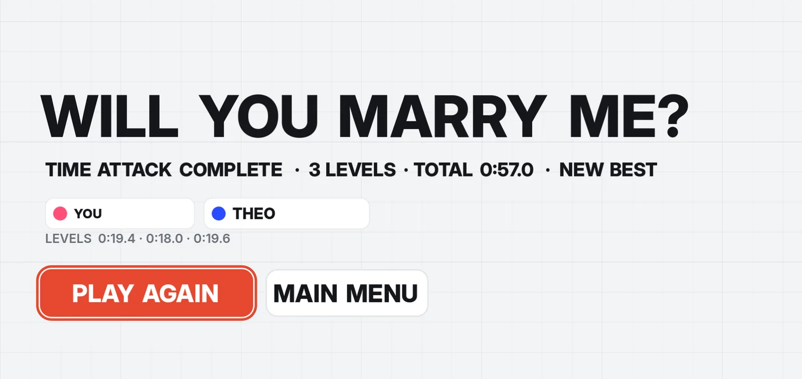 Der letzte Bildschirm des Spiels: WILL YOU MARRY ME?