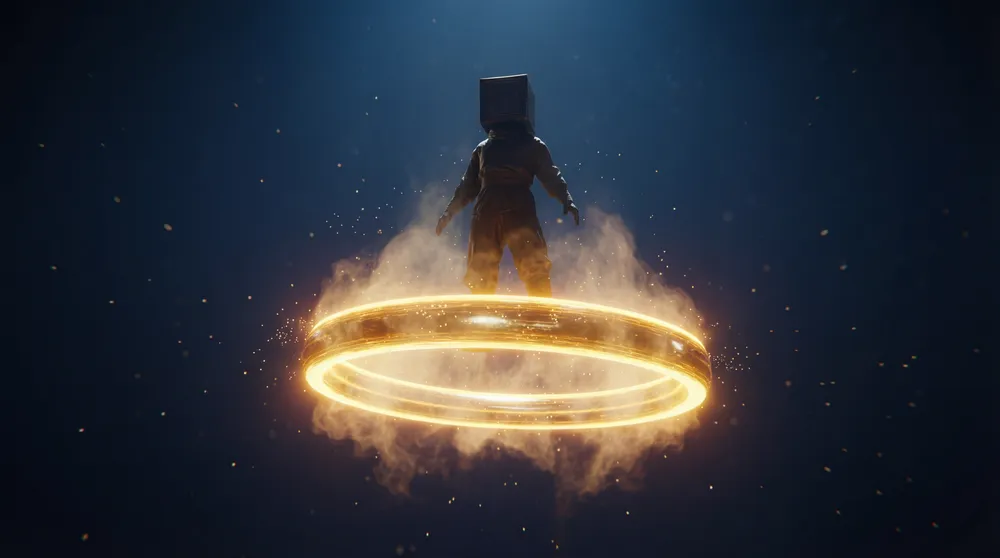 Don’t Pray artwork: a small figure suspended above a glowing golden ring.